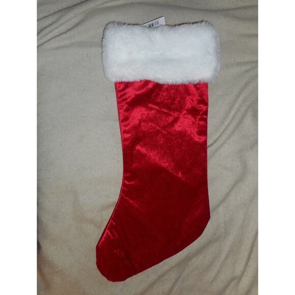 Upper Case White T Monogram on a 18.5" Red Velour Christmas Stocking Merry Brite - Picture 2 of 2